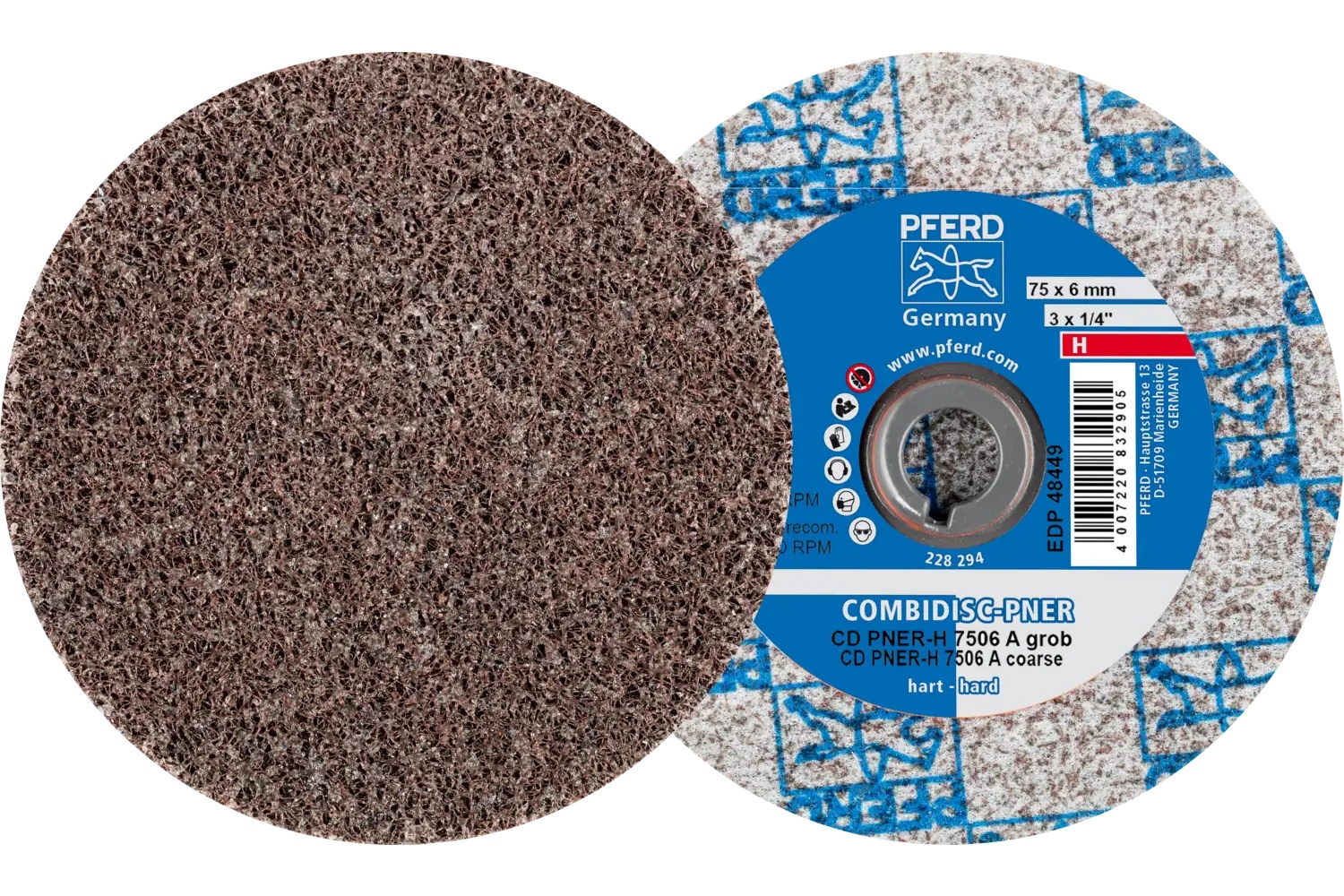 Picture of Pferd CombiDisc® Unitized Disc, 3" Dia, Type CD, Coarse, Hard, 8AC, Aluminum oxide